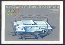 Germany - East 1983 Sarajevo Winter Olympic Games perf m/sheet (Olympic Centre) unmounted mint, SG MS E2558, stamps on , stamps on  stamps on sport, stamps on  stamps on olympics, stamps on  stamps on stadia