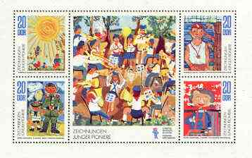 Germany - East 1974 Childrens Paintings perf sheetlet containing set of 4 plus label unmounted mint, SG MS E1707a, stamps on arts, stamps on children