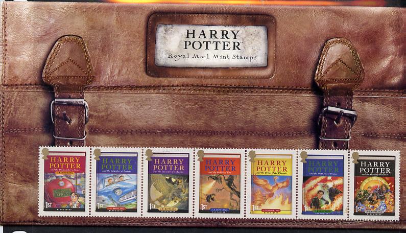 Great Britain 2007 Harry Potter perf strip of 7 plus miniature sheet in official presentation pack unmounted mint SG 2750a & 2757, stamps on , stamps on  stamps on films, stamps on  stamps on cinema, stamps on  stamps on literature, stamps on  stamps on myths, stamps on  stamps on mythology, stamps on  stamps on 