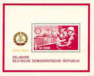 Germany - East 1984 35th Anniversary of Democratic Republic (2nd issue) perf m/sheet unmounted mint, SG MS E2607, stamps on , stamps on  stamps on constitutions, stamps on  stamps on housing, stamps on  stamps on cranes