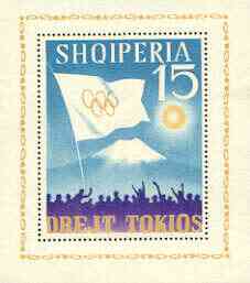 Albania 1964 Tokyo Olympic Games (3rd issue) perf m/sheet (Flag & Mt Fuji) unmounted mint, SG MS 821a, Mi BL 22, stamps on olympics, stamps on flags, stamps on  mountains