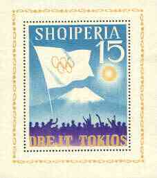 Albania 1964 Tokyo Olympic Games (3rd issue) perf m/sheet (Flag & Mt Fuji) unmounted mint, SG MS 821a, Mi BL 22, stamps on , stamps on  stamps on olympics, stamps on  stamps on flags, stamps on  stamps on  mountains