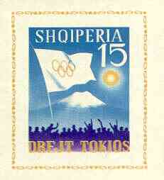 Albania 1964 Tokyo Olympic Games (3rd issue) imperf m/sheet (Flag & Mt Fuji) unmounted mint, as SG MS 821a, Mi BL 23, stamps on , stamps on  stamps on olympics, stamps on  stamps on flags, stamps on  stamps on  mountains