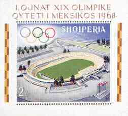 Albania 1968 Mexico Olympic Games perf x imperf m/sheet (stadium) unmounted mint, SG MS 1275, Mi BL33A, stamps on , stamps on  stamps on olympics, stamps on  stamps on stadia