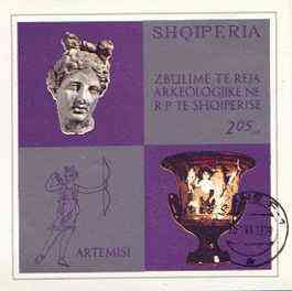Albania 1974 Archaeological Discoveries imperf m/sheet (Head of Artemis & Greek Vase) fine used, SG MS 1730, stamps on , stamps on  stamps on arts, stamps on  stamps on mythology, stamps on  stamps on greek, stamps on  stamps on archery
