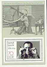 Germany - East 1988 90th Birth Anniversary of Bertholt Brecht (writer) perf m/sheet unmounted mint, SG MS E2851, stamps on , stamps on  stamps on personalities, stamps on  stamps on literature, stamps on  stamps on telescopes, stamps on  stamps on tobacco