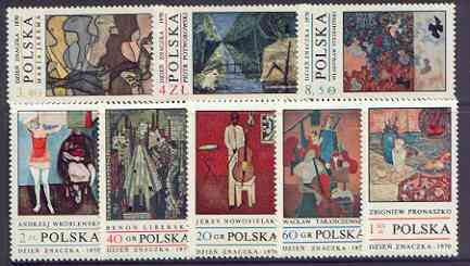 Poland 1970 Stamp Day - Contemporary Polish Paintings perf set of 8 unmounted mint, SG 2013-20, stamps on arts, stamps on canals, stamps on music, stamps on cello