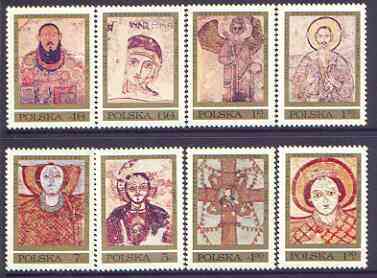 Poland 1971 Fresco Discoveries perf set of 8 unmounted mint, SG 2050-57, stamps on arts, stamps on religion