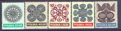 Poland 1971 Folk Art - Paper Cut-outs perf set of 5 unmounted mint, SG 2073-77, stamps on arts, stamps on crafts