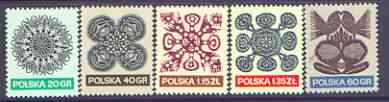 Poland 1971 Folk Art - Paper Cut-outs perf set of 5 unmounted mint, SG 2073-77, stamps on , stamps on  stamps on arts, stamps on  stamps on crafts