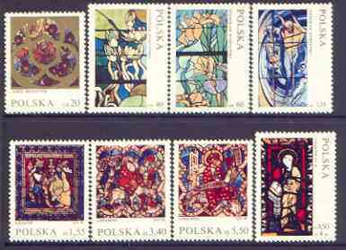 Poland 1971 Stained Glass Windows perf set of 8 unmounted mint, SG 2084-91, stamps on apollo, stamps on arts, stamps on religion, stamps on stained glass, stamps on flowers, stamps on irises, stamps on lillies, stamps on 