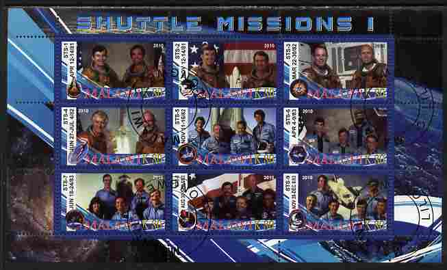 Malawi 2010 Space Shuttle Missions #01 perf sheetlet containing 9 values fine cto used, stamps on , stamps on  stamps on space, stamps on  stamps on shuttle