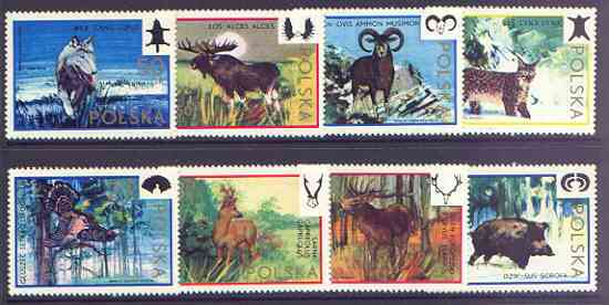 Poland 1973 International Hunting Council Congress perf set of 8 unmounted mint, SG 2232-39, stamps on , stamps on  stamps on hunting, stamps on  stamps on animals, stamps on  stamps on wolves, stamps on  stamps on elk, stamps on  stamps on deer, stamps on  stamps on 