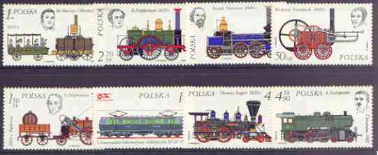 Poland 1976 History of Railways perf set of 8 unmounted mint, SG 2412-21, stamps on railways
