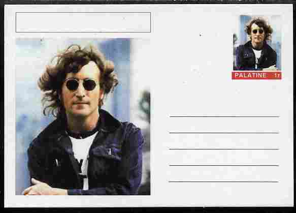 Palatine (Fantasy) Personalities - John Lennon postal stationery card unused and fine, stamps on personalities, stamps on beatles, stamps on music, stamps on rock, stamps on pops
