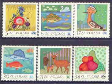 Poland 1983 Environmental Protection perf set of 6 unmounted mint, SG 2863-68, stamps on environment, stamps on fish, stamps on fruit, stamps on deer, stamps on hoopoe, stamps on flowers