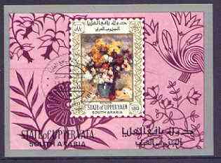 Aden - Upper Yafa 1967 Paintings of Flowers (Renoir) imperf m/sheet cto used used, Mi BL16, stamps on , stamps on  stamps on arts, stamps on  stamps on flowers, stamps on  stamps on renoir