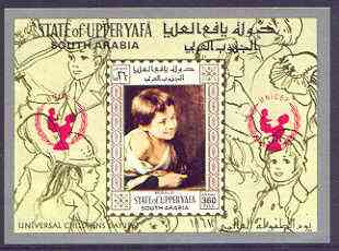 Aden - Upper Yafa 1967 UNICEF - Paintings of Children imperf m/sheet (Murillo) unmounted mint, Mi BL15, stamps on arts, stamps on children, stamps on murillo, stamps on unicef