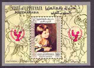 Aden - Upper Yafa 1967 UNICEF - Paintings of Children imperf m/sheet (Murillo) cto used used, Mi BL15, stamps on , stamps on  stamps on arts, stamps on  stamps on children, stamps on  stamps on murillo, stamps on  stamps on unicef