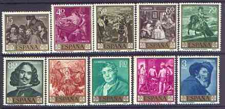 Spain 1959 Stamp Day & Velzquez Commemoration set of 10 unmounted mint, SG 1301-10, stamps on postal, stamps on arts, stamps on velazquez, stamps on renaissance