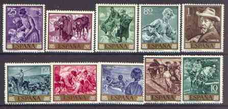 Spain 1964 Stamp Day & Sorolla Commemoration set of 10 unmounted mint, SG 1627-36, stamps on postal, stamps on arts, stamps on sorolla