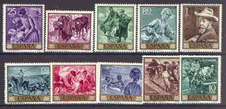 Spain 1964 Stamp Day & Sorolla Commemoration set of 10 unmounted mint, SG 1627-36, stamps on , stamps on  stamps on postal, stamps on  stamps on arts, stamps on  stamps on sorolla