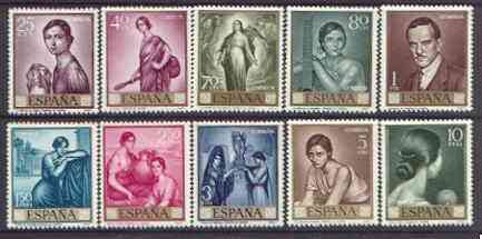 Spain 1965 Stamp Day & Torres Commemoration set of 10 unmounted mint, SG 1718-27, stamps on , stamps on  stamps on postal, stamps on  stamps on arts, stamps on  stamps on sorolla