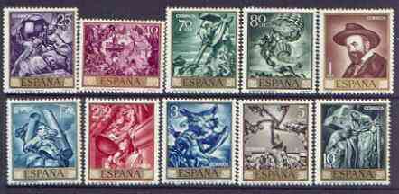 Spain 1966 Stamp Day & J M Sert Commemoration set of 10 unmounted mint, SG 1770-79, stamps on postal, stamps on arts, stamps on sorolla