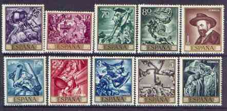 Spain 1966 Stamp Day & J M Sert Commemoration set of 10 unmounted mint, SG 1770-79, stamps on postal, stamps on arts, stamps on sorolla