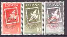 Spain 1961 World Stamp Day perf set of 3 unmounted mint, SG 1409-11, stamps on postal, stamps on stamp on stamp, stamps on stamponstamp