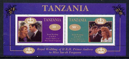 Tanzania 1986 Royal Wedding (Andrew & Fergie) the unissued perf m/s containing 30s & 90s values unmounted mint, stamps on , stamps on  stamps on royalty, stamps on  stamps on andrew, stamps on  stamps on fergie, stamps on  stamps on 