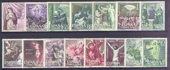 Spain 1962 Mysteries of the Rosary perf set of 15 unmounted mint, SG 1524-38, stamps on religion, stamps on 