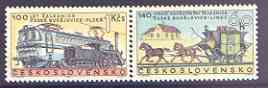 Czechoslovakia 1968 Railway Anniversaries perf set of 2 unmounted mint, SG 1757-58, stamps on railways, stamps on horses, stamps on coaches