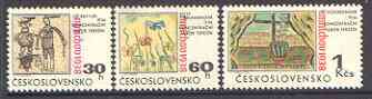 Czechoslovakia 1968 Munich Agreement - Drawings by Children in Terezin Camp perf set of 3 unmounted mint, SG 1767-69, stamps on arts, stamps on children, stamps on judaica