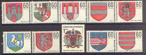 Czechoslovakia 1968 Arms of Regional Capitals (1st series) perf set of 10 unmounted mint, SG 1770-79, stamps on , stamps on  stamps on arms, stamps on  stamps on horses, stamps on  stamps on heraldry