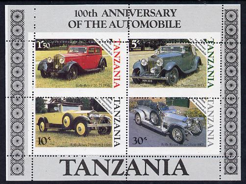 Tanzania 1986 Centenary of Motoring m/sheet with superb misplaced perforations (SG MS 460) unmounted mint, stamps on , stamps on  stamps on cars     rolls-royce