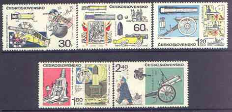 Czechoslovakia 1970 Historic Artillery perf set of 5 unmounted mint, SG 1895-99, stamps on , stamps on  stamps on militaria, stamps on  stamps on cannon