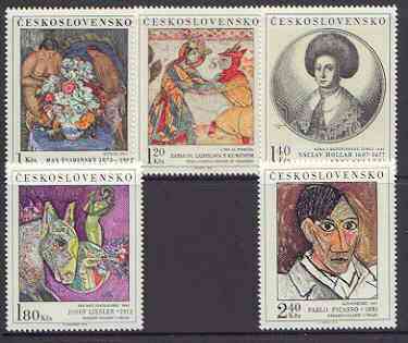 Czechoslovakia 1972 Art (7th issue) set of 5 unmounted mint, SG 2067-71, stamps on , stamps on  stamps on arts, stamps on  stamps on picasso