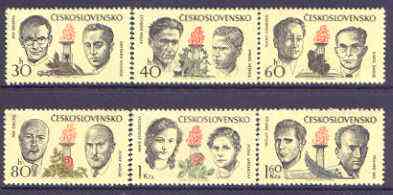 Czechoslovakia 1973 Martyrs of World War 2 perf set of 6 unmounted mint, SG 2088-93, stamps on , stamps on  ww2 , stamps on 