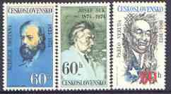 Czechoslovakia 1974 Celebrities' Birth Anniversaries perf set of 3 unmounted mint, SG 2142-44, stamps on , stamps on  stamps on personalities, stamps on  stamps on music, stamps on  stamps on composers, stamps on  stamps on poetry