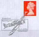 Postmark - Great Britain 2002 souvenir cover for the Tempest with Manston illustrated cancel in silver, stamps on aviation, stamps on tempest
