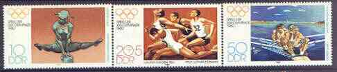 Germany - East 1980 Moscow Olymnpic Games (1st issue) perf set of 3 unmounted mint, SG E2224-26, stamps on olympics, stamps on sculpture, stamps on gymnastics, stamps on runners, stamps on rowing, stamps on  gym , stamps on gymnastics, stamps on 