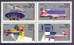 Germany - East 1980 Aerosozphilex 1980 Airmail Exhibition se-tenant block of 4 unmounted mint, SG E2236a, stamps on , stamps on  stamps on stamp exhibitions, stamps on  stamps on aviation, stamps on  stamps on airports