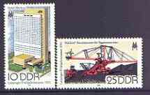 Germany - East 1981 Leipzig Spring Fair perf set of 2 unmounted mint, SG E2307-08, stamps on , stamps on  stamps on fairs, stamps on  stamps on mining, stamps on  stamps on hotels, stamps on  stamps on machinery