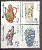 Germany - East 1982 300th Birth Anniversary of B\9Attger (founder of Meissen China Works) set of 4 in se-tenant block unmounted mint, SG E2377a, stamps on ceramics, stamps on pottery