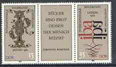 Germany - East 1982 Art of the Book Exhibition se-tenant pair plus label unmounted mint, SG E2405a, stamps on arts, stamps on books, stamps on literature