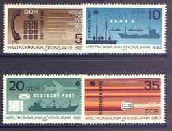 Germany - East 1983 World Communications Year perf set of 4 unmounted mint, SG E2487-90, stamps on , stamps on  stamps on communications, stamps on  stamps on telephones, stamps on  stamps on radio, stamps on  stamps on ships, stamps on  stamps on  oil , stamps on  stamps on 