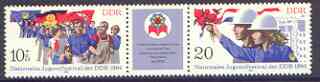 Germany - East 1984 National Youth Festival se-tenant pair plus label unmounted mint, SG E2589a, stamps on youth, stamps on construction