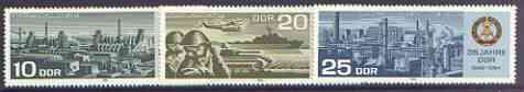 Germany - East 1984 35th Anniversary of German Democratic Republic (2nd issue) perf set of 3 unmounted mint, SG E2604-06, stamps on , stamps on  stamps on constitutions, stamps on  stamps on iron, stamps on  stamps on militaria, stamps on  stamps on helicopters, stamps on  stamps on tanks, stamps on  stamps on ships, stamps on  stamps on  oil , stamps on  stamps on 