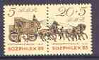 Germany - East 1985 Sozphilex 1985 Stamp Exhibition perf set of 2 (se-tenant pair) unmounted mint, SG E2675a, stamps on stamp exhibitions, stamps on coaches, stamps on horses